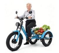 DHsdlpLU 24 Inch Electric Tricycle Power-Assisted Pedal Fat Tire for Adults 200 kg Load Capacitay with Cargo Basket Headlight City & Mountain Road Comfortable Rides, Gift for Parents Blue