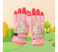 DHSUN Andake Kids Ski Gloves Ages 6-10 Waterproof Winter Snow Gloves Warm Easy-to-Wear with Zippers for Children Unisex Boys and Girls (Pink Unicorn)