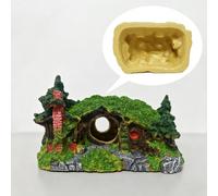 DHSUN Fish Tank Decorations Hobbit House Resin Cave，Aquarium Ornaments with 4 Openings, Shrimp Hide & Fish Cave for Small/Medium Fish, Aquarium Decor for Freshwater & Marine Tanks 15×11×9cm