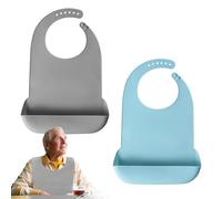 DHSWNNG 2 PCS Silicone Bibs for Adults, Waterproof Adult Bib Adjustabl Washable Clothing Protectors with Pocket for Elderly Adult (Grey, Blue)