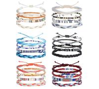 Dhthdrh 24 Pcs Boho Surfer Bracelet Anklet Cord Wrap Rope String Adjustable Beaded Anklets Handmade Braided Colorful Summer Friendship Bracelets Surfer Beach Bracelet Boho Jewelry for Women Men