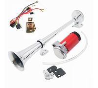 DHUILE Car Horn 12V 150db air horn Compressor car speaker Super Loud air pump 430mm Chrome Zinc Single Trumpet electric horn with for Any 12V Vehicles Lorrys Trucks Trains Boats Cars