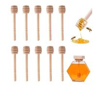 DHWEKU Pack of 10 wooden honey stirrers, mini honey spoon, honey slicer, honey spiral dispenser of honey and syrup, drip and spill-free, practical helper for honey lovers (10 cm)