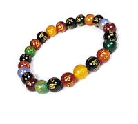 DHYANARSH Om Mani Padme Hum Engraved Multicolor Stone Crystal Bracelet - Natural Healing Stones for Reiki, Tarot & Feng Shui, 8 inch, Gemstone, Agate