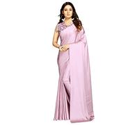 DHYANOM Women's Banarasi Satin Silk Plain Saree with Designer Blouse Piece Digital Printed