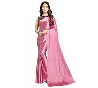 DHYANOM women's Soft Satin Silk Plain Saree With Art Silk Digital Printed Unstiched Designer Blouse, Pink, 5.5 Meter