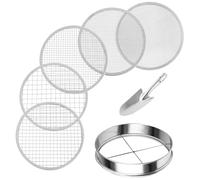 DHYAWUER Soil Sifter Stainless Steel Riddle Sieve Set for Gardening with 5 Sizes 8in Diameter 1/3/6/9/12mm Interchangeable Meshes Easy Install