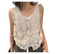 DHYUACN Embroidered Floral Crochet Open Knit Sleeveless Cardigan | Summer Outfit, Hollow Design, Women Style