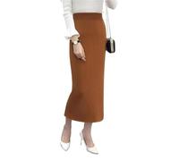 DHYUACN Knitted Long Skirt Skirt Women Elegant Back Split High Waist Knitted Midi Skirts Female Autumn Winter Thicken Pencil(Khaki,S 35-42(kg))