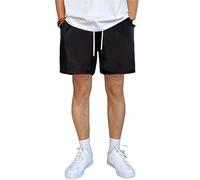 DHYUACN Men Sport Shorts Summer Solid Shorts Men Big Size Elastic Waist Outwear Black Casual Beach Chubby(Black,1XL)