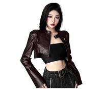 DHYUACN Short Faux Leather Jackets Motorcycle Bomber Jacket | Women Autumn Irregular Motorcycle Jacket PU Coat Waterproof