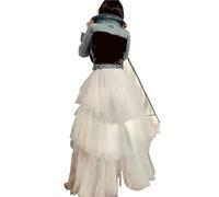 DHYUACN Under Dress Petticoats Gown Under Petticoat Layered Tulle Skirt Tiered Ruffles Asymmetrical Prom Skirt(White)