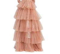 DHYUACN Under Dress Petticoats Gown Under Petticoat Layered Tulle Skirt Tiered Ruffles Asymmetrical Prom Skirt(Khaki2)