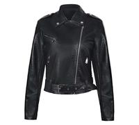 DHYUACN Women's Long-sleeve PU Jacket With Lapel Collar | Short Faux Leather Coat Waterproof Motorcycle Bomber Jacket