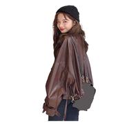 DHYUACN Women's Soft Light Faux Leather Jacket | Long Sleeve, Loose, Short, Autumn, Spring Waterproof Motorcycle Bomber Jacket