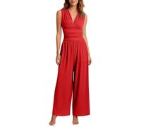 DHYUEN Women's Summer Baggy Women's Elegant Solid Color Tie Straps One Piece Outfits with Pockets Crew Neck Party Wear Lightweight Leisure Suspender Bodysuits Plus Size Costume Fashion Vintage Dressy