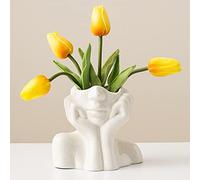 DHYXZCA White Ceramic Face Vase, Female Form Head Half Body Bust Vases Boho Feminist Minimalism Decorative Modern Nordic Style Flower Vase for Home Living Room Office Book Shelf Decor (Medium)