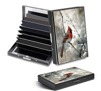 DHYYDSQZ Credit Card Holder Mini RFID Blocking Aluminum Wallet Slim Metal Hard Case, Art Red Cardinal Birds, Credit Card Holder, Minimalist
