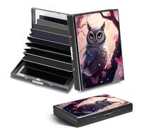 DHYYDSQZ Credit Card Holder Mini RFID Blocking Aluminum Wallet Slim Metal Hard Case, Cute Pink Owl, Credit Card Holder, Minimalist