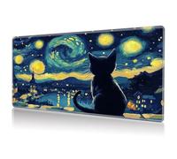 DHYYDSQZ Playmat for MTG, Game Play Mat Card Game Playing 24 x 14 inches Tabletop Magic Play Mats Non-Slip Rubber Base and Stitched Mousepad Desk Mats Playmats for MTG TCG,Starry Night Black Cat
