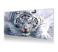 DHYYDSQZ Playmat for MTG, Game Play Mat Card Game Playing 24 x 14 inches Tabletop Magic Play Mats Non-Slip Rubber Base and Stitched Mousepad Desk Mats Playmats for MTG TCG,Tiger White