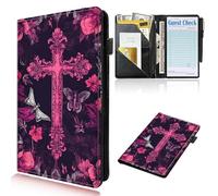 DHYYDSQZ Server Books for Waitress Waiter Book with Zipper Money Pocket God Jesus Christian Cross PU Leather Cute Waitstaff Organizer Black Waiter Serving Book Wallet with Pen Holder Fit Server Apron