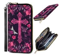 DHYYDSQZ Womens Wallet, PU Leather RFID Cute Wristlet Wallets for Girls Women Ladies, God Jesus Christian Cross, Womens Wallet, Minimalist