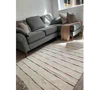 Di Belleza Luxury Large Handmade Cotton Natural Decorative Area Floor Carpet Living Room Rug,Tassled Edges,120cm x 170cm, Lightweight Durable Washable (Cream/Pink Stripe)