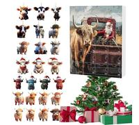Di Highland - Christmas Countdown 24 Days, Acrylic Ornament Set, Adorable Cattle Decorations | Festive Window Wall Ornaments