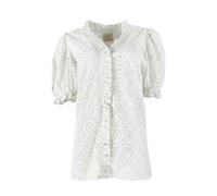 Di Lucia Women's White Eyelet Lace Ruffle Blouse, Cotton Broderie Anglaise, Short Puff Sleeves (UK, Numeric, 14, Regular, Regular)