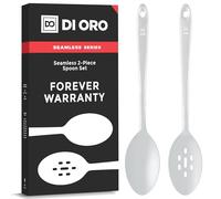 DI ORO 2-Piece Silicone Cooking Spoons - Large Heat-Resistant Non-Stick Slotted & Solid Spoons - BPA Free & LFGB Certified Silicone & Stainless Steel - Dishwasher Safe (Stone)