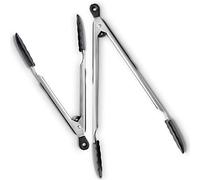 DI ORO® Kitchen Tong Set - Stainless Steel with Non-Stick 250°C Heat-Resistant Silicone Tips - Great Tool for Cooking, Serving, and Barbecuing - Dishwasher Safe (2-Piece Set Black)