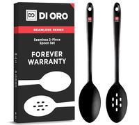 DI ORO® Seamless Series 2-Piece Silicone Spoon Set - 315°C Heat-Resistant Rubber Non-Stick Slotted and Solid Spoons for Mixing and Serving - LFGB Certified and BPA Free Pro-Grade Silicone