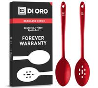 DI ORO® Seamless Series 2-Piece Silicone Spoon Set - 315°C Heat-Resistant Rubber Non-Stick Slotted and Solid Spoons for Mixing and Serving - LFGB Certified and BPA Free Pro-Grade Silicone