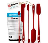 DI ORO Silicone Jar Spatulas for Scraping - Rubber Spatulas Silicone Heat Resistant - Kitchen Spatulas Nonstick Cookware Safe - Silicone Utensil Set for Blenders, Mixing, Baking, & Makeup (5pc, Red)