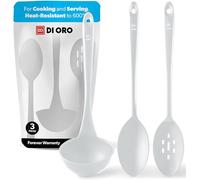 DI ORO Silicone Ladle & Cooking Spoons Set - 600F Heat Resistant, Stone