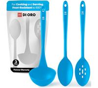 DI ORO Silicone Ladle & Spoons for Cooking - Large Kitchen Spoons for Mixing, Serving, & Stirring - Soup Ladle with Wide Bowl - High Heat Silicone Kitchen Utensils for Nonstick Cookware Safe (Blue)