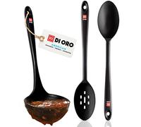 DI ORO Silicone Ladle & Spoons for Cooking - Large Kitchen Spoons for Mixing, Serving, & Stirring - Soup Ladle with Wide Bowl - High Heat Silicone Kitchen Utensils for Nonstick Cookware Safe (Black)