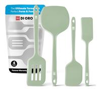 DI ORO Silicone Turner Spatula Set - 600F Heat Resistant, 4-Pc Sage | Flexible flippers for eggs, pancakes, and crepes; Nonstick cooking utensils for daily meal prep; BPA-free and dishwasher safe