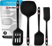 DI ORO Spatulas for Cooking - Silicone Spatulas for Cooking Heat-Resistant up to 315° - Fish Slice for Non Stick Pans BPA Free - Sturdy Kitchen Turner Spatulas for Pancakes & Eggs (4pc, Black)