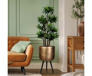 (Dia) 33Cm Plant Pot, Gold Reinforced Stone Idealist™ Large Indoor Plant Pot For Trees, Round Planter On Legs, W37 H61 Cm, 32L