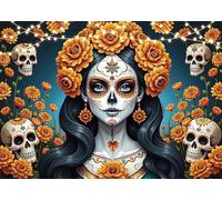 Dia De Los Muertos Backdrop Day of The Dead Marigold Flower Sugar Skull Mexican Fiesta Photography Background Halloween Home Altar Decorations Party Banner Supplies (7x5FT)