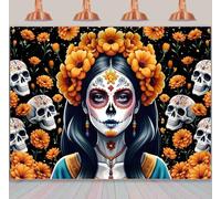 Dia De Los Muertos Backdrop Day of The Dead Photography Background Banner Halloween Mexican Fiesta Sugar Skull Flower Gothic Party Decorations Banner Booth Props (8x6FT)