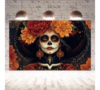 Dia De Los Muertos Backdrop for Photography Day of The Dead Banner Gothic Halloween Mexican Fiesta Sugar Skull Decorations and Supplies for Home Altar Ofrenda