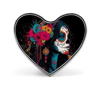 Dia De Los Muertos Calavera Trendy 1″ Metal Badge Heart Form Brooch Pin Tie Decor Clothes Hat Bag Accessory