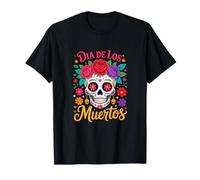 Dia De Los Muertos Colorful Flowers Floral Skull Mexican T-Shirt