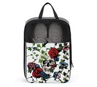 Dia De Los Muertos Day Dead Rose Skulls Shoe Bags for Travel Shoe Pouch Waterproof Large Shoes Storage Bag for Men Women, Travel Suitcase Shoe Organizer with Zipper & Mesh for Teens Sport