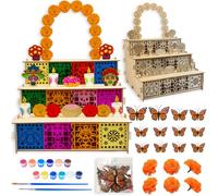 Dia De Los Muertos Decoration Ofrenda Altar Kit,DIY Wooden Day of The Dead Shadow Box with Marigold ,Butterfly,Pigments Pens Remembrance Picture Frame for Day of The Dead Home Decor