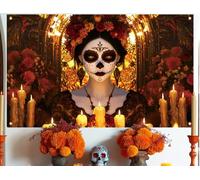Dia De Los Muertos Decorations Backdrop Day of the Dead Banner Halloween Mexican Fiesta Sugar Skull Decor Supplies for Home Altar Ofrenda