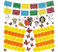 Dia De Los Muertos Decorations Set: Day of the Dead Decor Papel Picado Marigold Butterfly Hanging Swirls for Ofrenda Altar